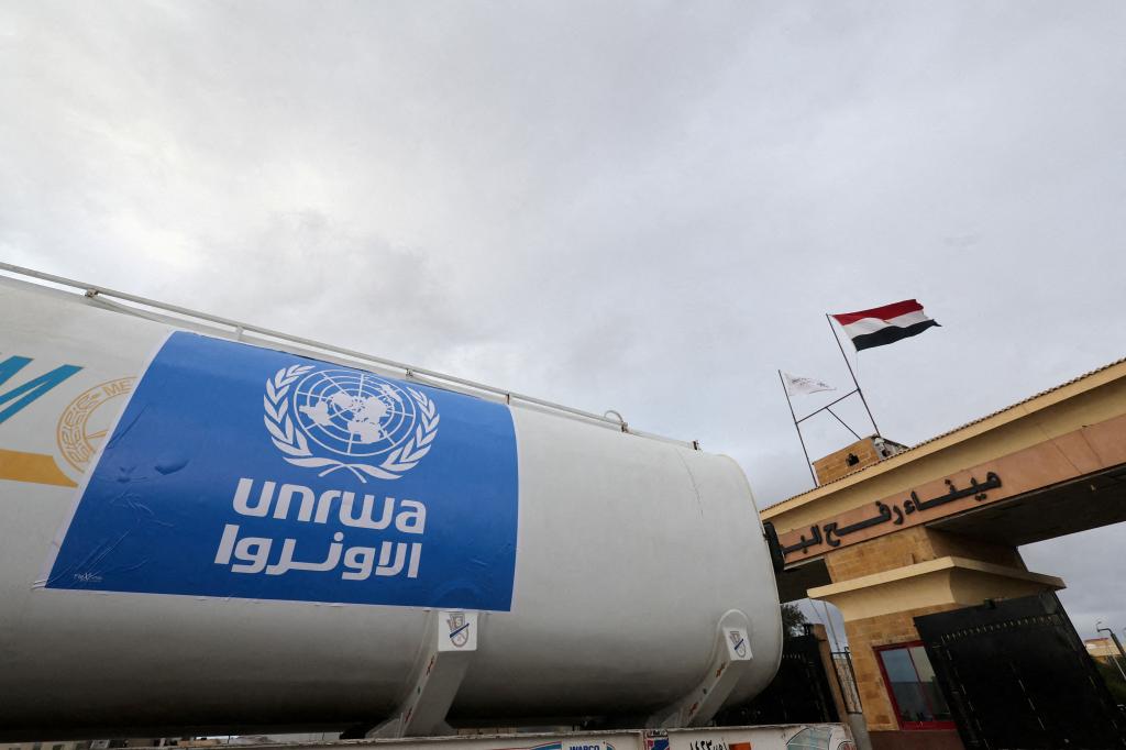 A UNRWA truck crosses into Egypt to reload on supplies for Palestinian refugees. 