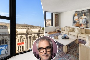 Inset of Alfonso Cuarón over shots of the Fifth Avenue home he just sold.