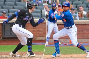 Brett Baty (left) and Brandon Nimmo (right) hit for the New York Mets in 2023.