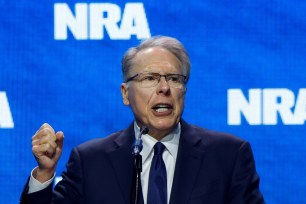 FILE PHOTO: NRA Executive Vice President and CEO Wayne LaPierre speaks at the National Rifle Association (NRA) annual convention in Indianapolis, Indiana, U.S., April 14, 2023. REUTERS/Evelyn Hockstein/File Photo
