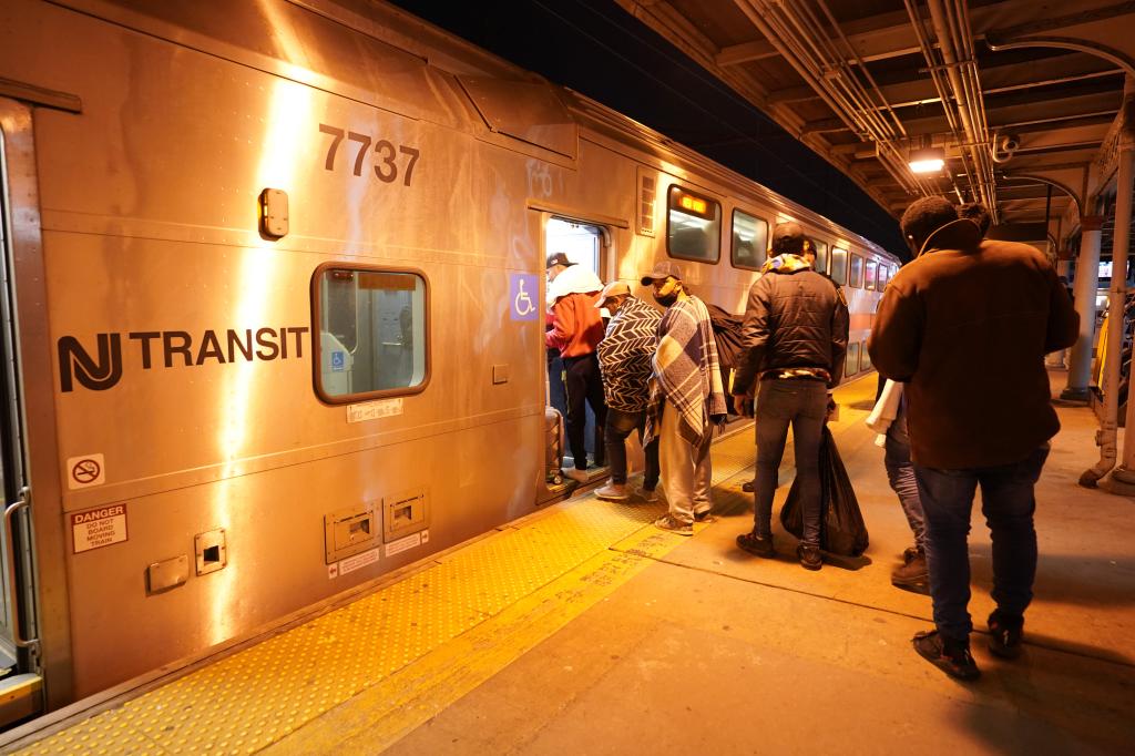 Migrants from the southern border being dropped of at Trenton Transportation Center in Trenton, NJ on January 3, 2024. The migrants are being routed in an indirect way - bussed to a nearby city and then taken by rail to NYC.