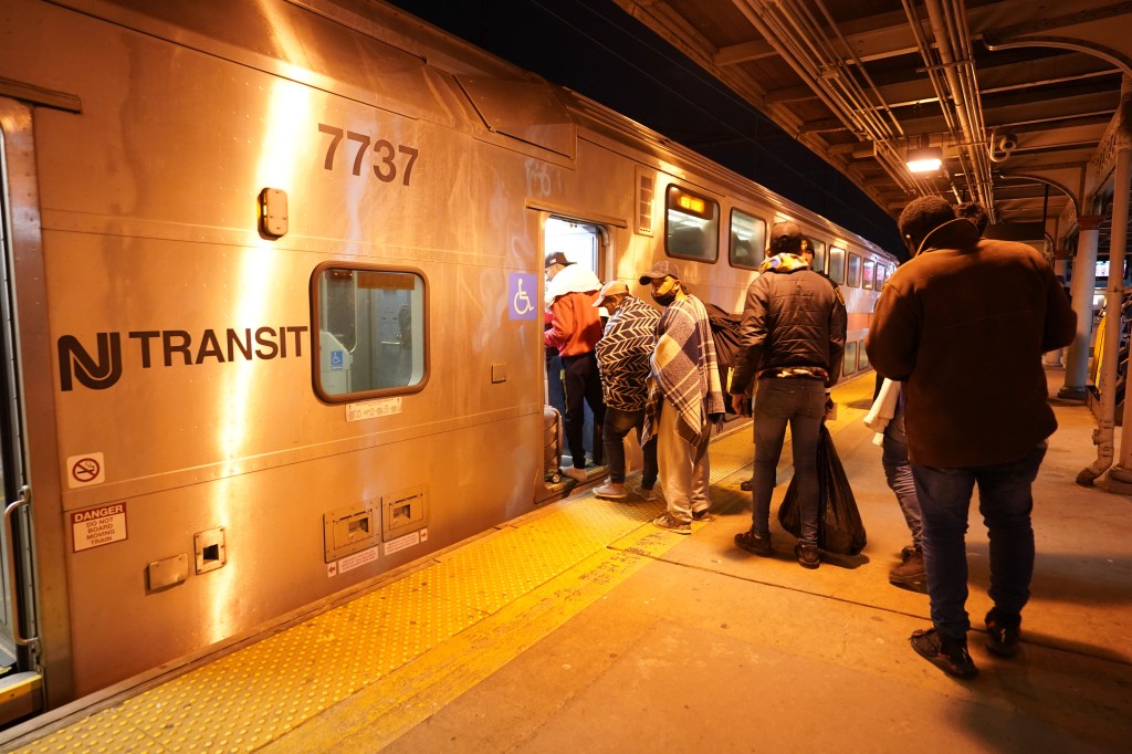 Migrants from the southern border being dropped of at Trenton Transportation Center in Trenton, NJ on January 3, 2024. The migrants are being routed in an indirect way - bussed to a nearby city and then taken by rail to NYC.