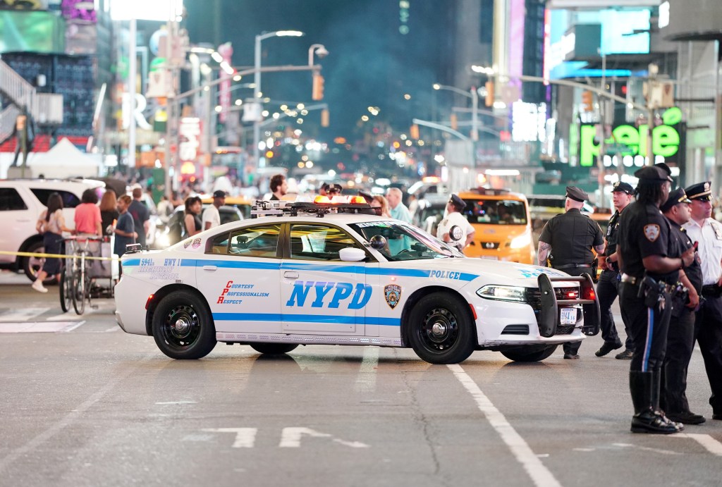 A general view of an NYPD Highway car in the Times Square