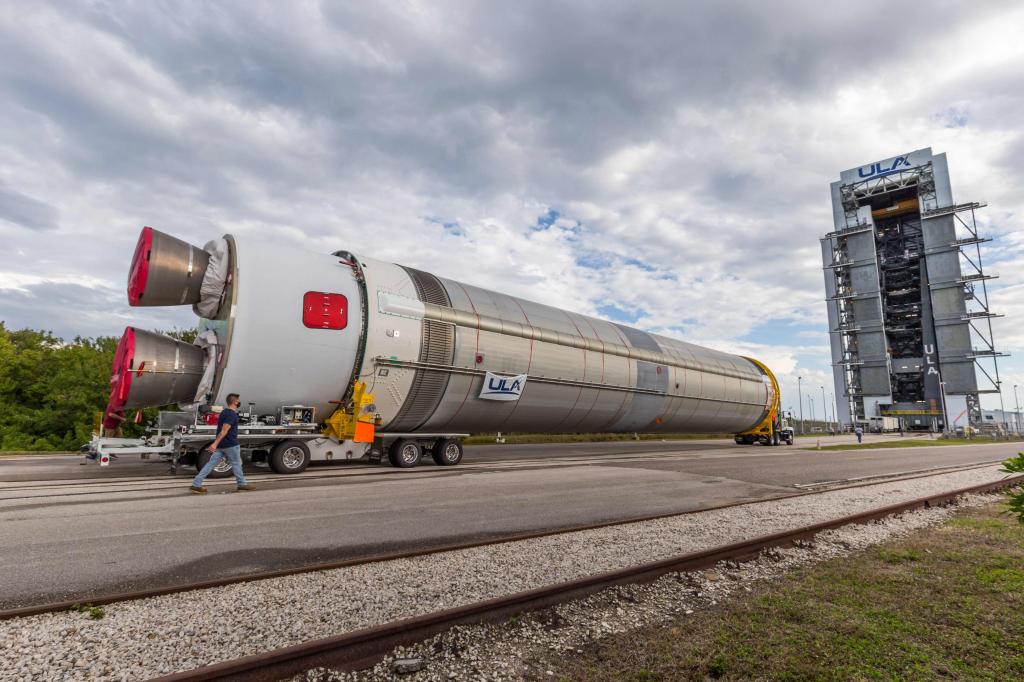 ULA rocket on its side