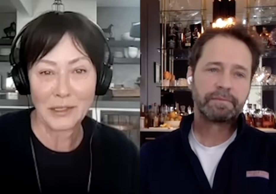 Shannen Doherty and Jason Priestley during Priestley's in-dept interview on Doherty's podcast, "Let's Be Clear."