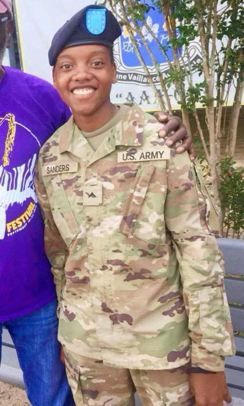 A photo of Spc. Kennedy Ladon Sanders in military uniform, who was killed in a drone attack on an outpost in northeast Jordan.