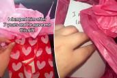 Rachel unwrapping gift in TikTok video