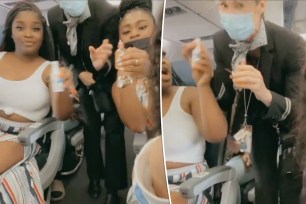 A flight attendant left a group of bozos "high and dry" after busting them for drinking their own booze on a plane, as seen in an X video with 1.5 million views.