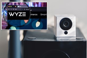 A Wyze surveillance camera on a white background.