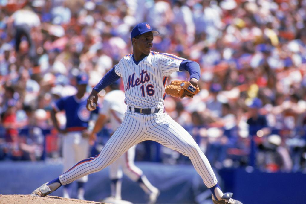 Dwight Gooden delivers a pitch during a game at Shea Stadium circa 1984-1994 in Flushing, New York.