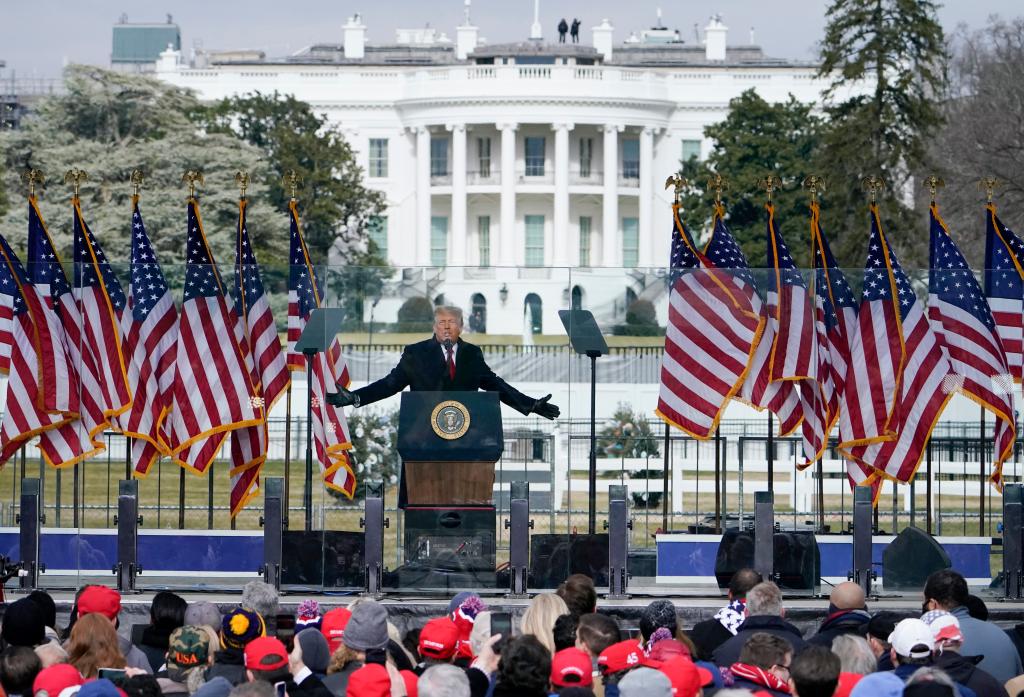 Donald Trump speaks at a rally in Washington. Trump can be sued by injured Capitol Police officers and Democratic lawmakers over the Jan. 6, 2021 insurrection at the U.S. Capitol.