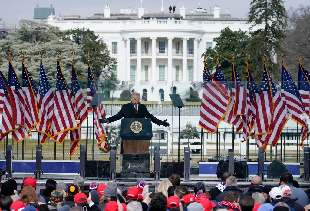 Donald Trump speaks at a rally in Washington. Trump can be sued by injured Capitol Police officers and Democratic lawmakers over the Jan. 6, 2021 insurrection at the U.S. Capitol.