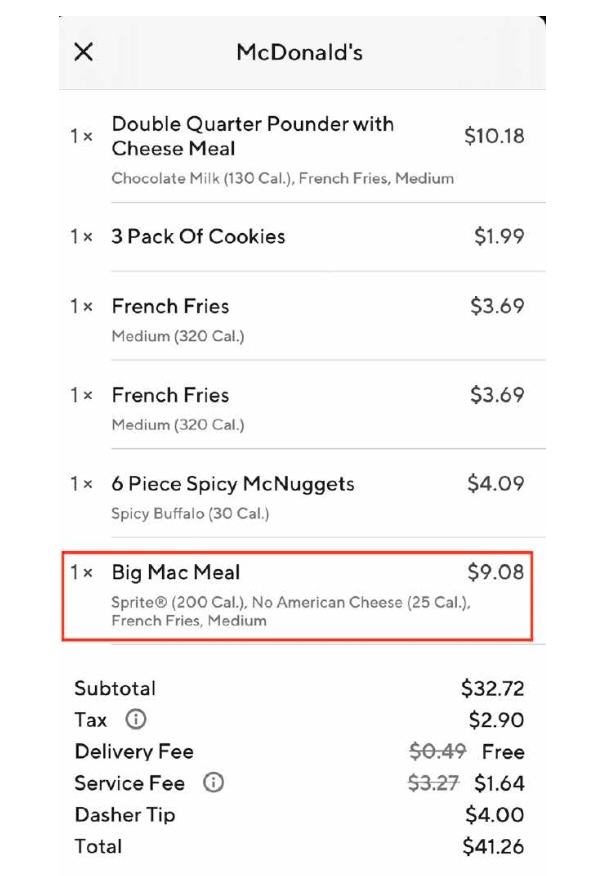 The lawsuit includes a screenshot of the order he placed, requesting no cheese. 