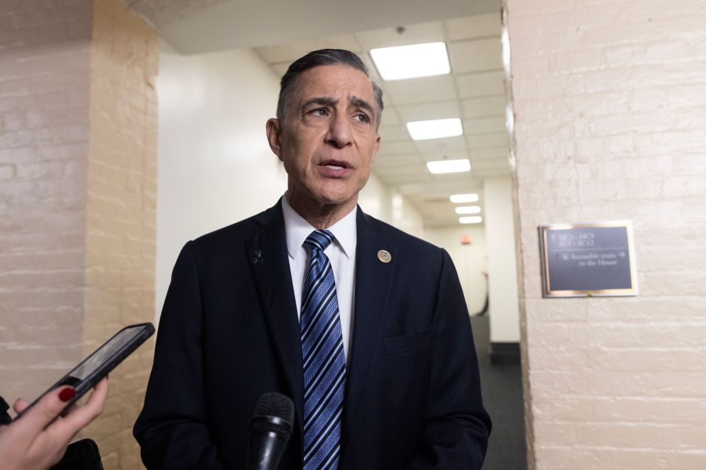 Republican Representative of California Darrell Issa speaks to members of the news media during a meeting of the House Republican Conference ahead of a vote on funding legislation, on Capitol Hill in Washington, DC, USA, 14 November 2023.