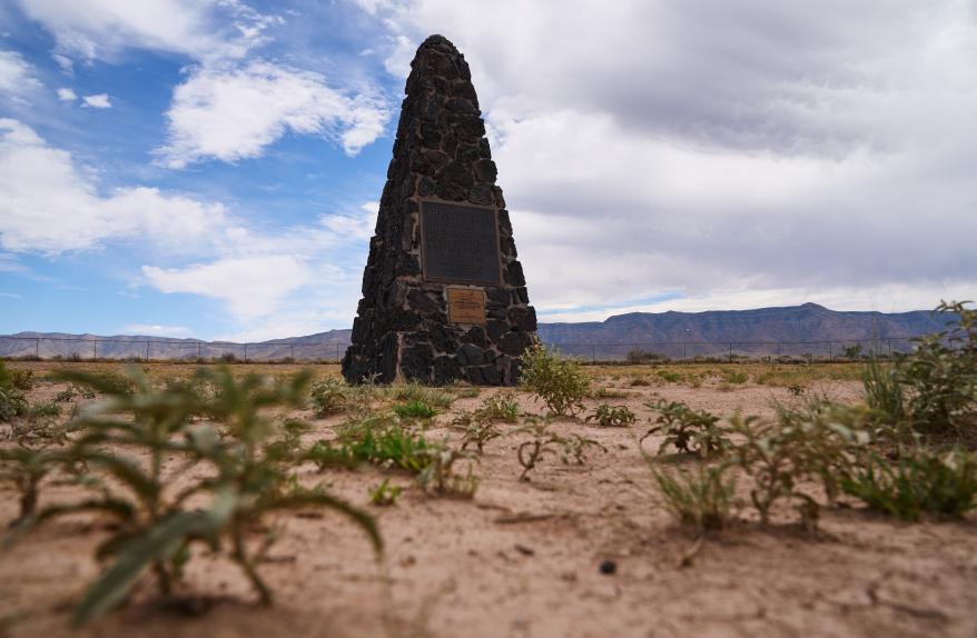 The Trinity Site obelisk where the worldâs first atomic bomb was detonated on Monday, August 7, 2023 at the White Sands Missile Range in New Mexico. The detonation, conducted by the U.S. Army, occurred on July 16, 1945.