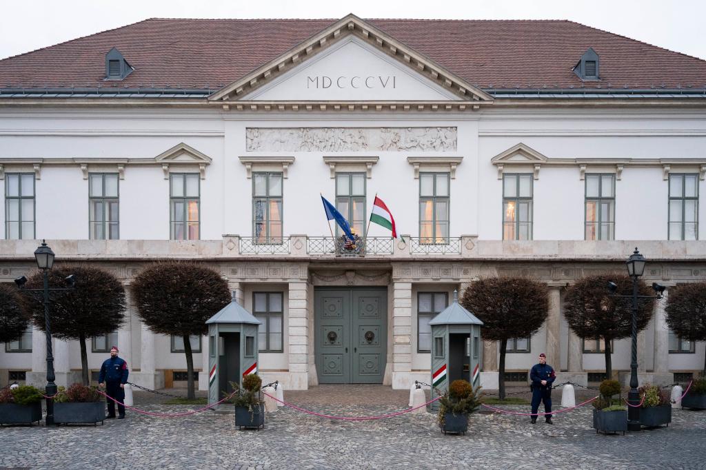 A general view of Sandor Palace, office of the Hungarian President in Budapest, Saturday, Feb. 10, 2024. 