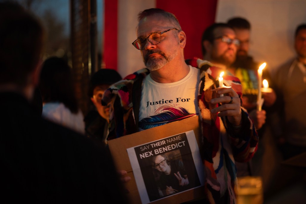 A candlelight vigil for Nex Benedict - nonbinary student who died day after a physical altercation at Owasso High School - in Oklahoma City.