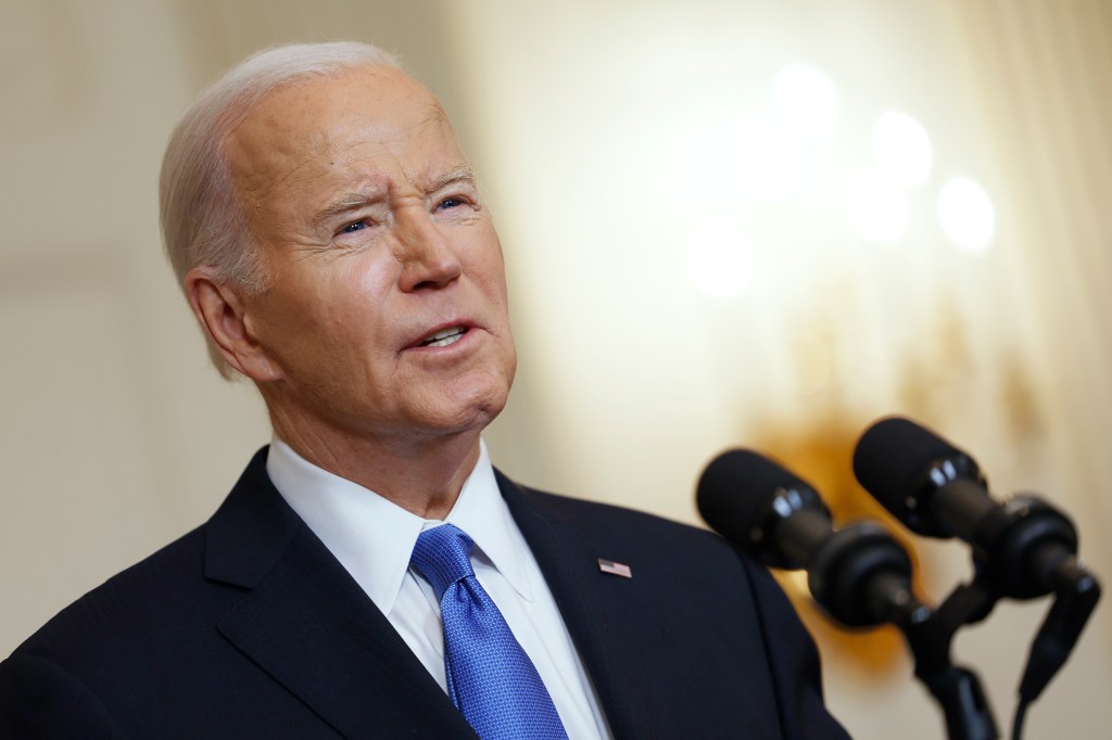 President Joe Biden speaking at White House about National Security Supplemental Bill passage for military aid to Ukraine, Israel, and Taiwan.