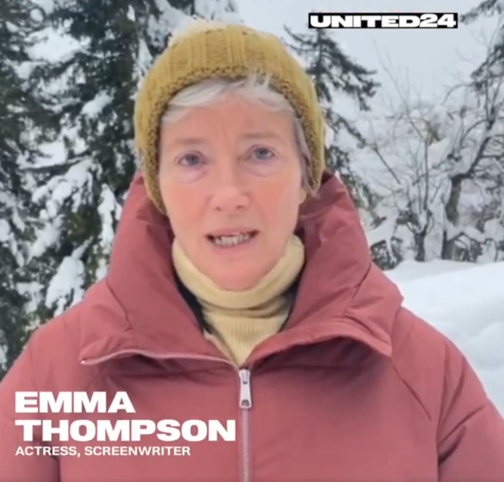 Emma Thompson in still from a video offering support for Ukraine.