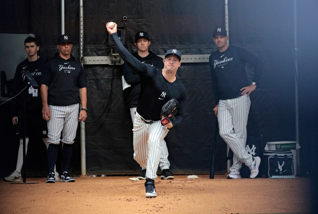 Gerrit Cole throws a bullpen at Yankees spring training on Feb. 15, 2024. 