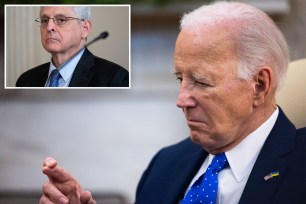 Joe Biden and Merrick Garland as the inset image.