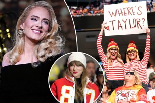 Ahead of the Super Bowl, Adele told NFL fans who hate coverage of Taylor Swift rooting for the Kansas City Chiefs and tight end Travis Kelce to "get a f--king life."