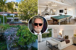 Inset of Roger Taylor over shots of his LA home for sale.