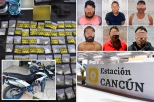 Six members of a drug gang in the Mexican resort of Cancun were arrested Monday for allegedly killing and dismembering five people with a machete, and burying three others in a shallow grave, prosecutors said.