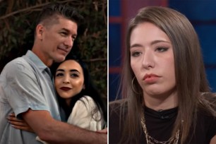(Left) Joni Wilcox, a Gen Z from Lakeland, Florida, on "Dr. Phil." (Right) Wilcox's dad David and girlfriend Gina.