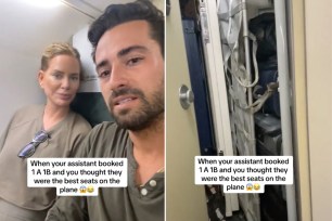 Celebrity couple Sergio Carrallo and Caroline Stanbury thought they had "best" seats on the plane, only to realize that their configuration was anything but.