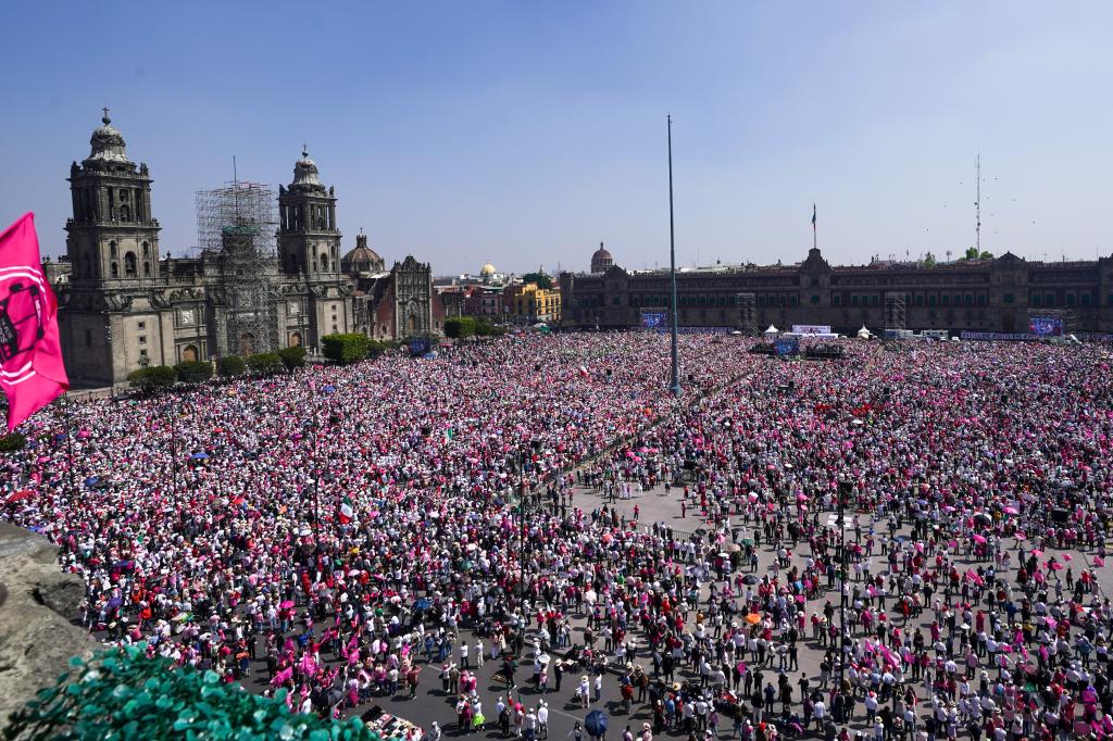 Thousands of demonstrators participating in a “march for democracy” in Mexico City on Feb. 18, 2024.