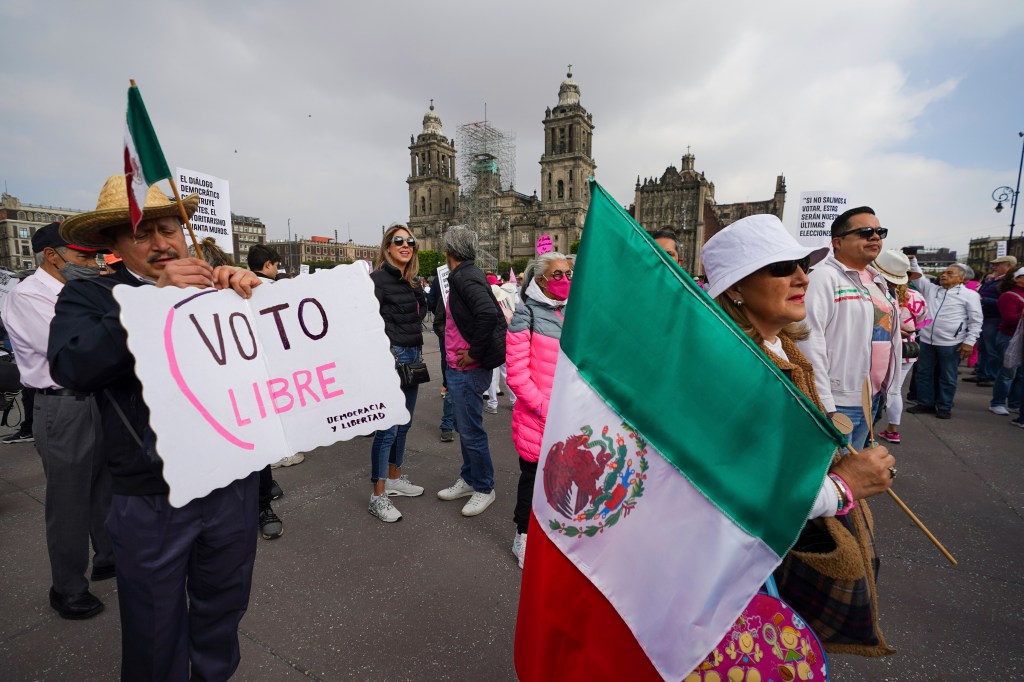 The protestors called for free and fair elections in Mexico and criticized presidential candidate Claudia Sheinbaum.