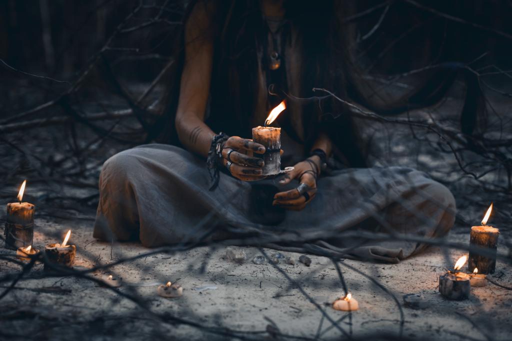 woman hands holding candle close up