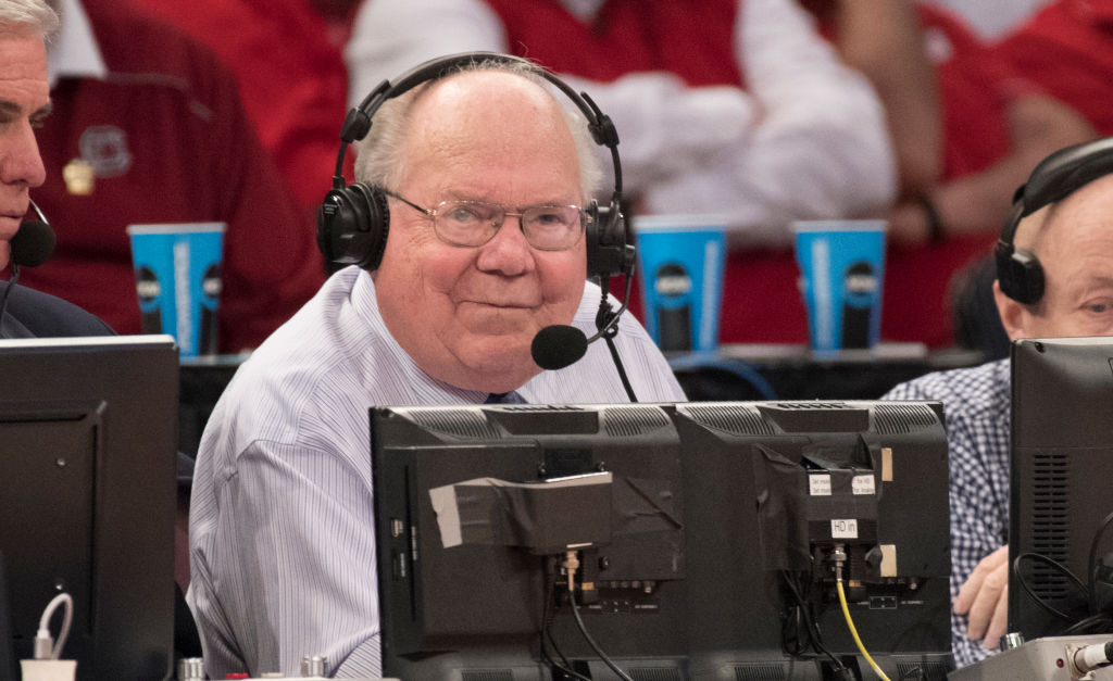 Verne Lundquist of CBS Sports during the 2017 NCAA Photos via Getty Images Men's Basketball Tournament held at Madison Square Garden on March 24, 2017 in New York City.