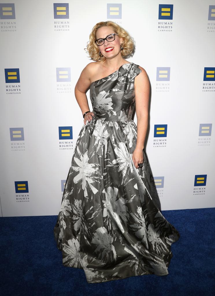 Kyrsten Sinema at The Human Rights Campaign 2018 Los Angeles Gala Dinner in a dress.
