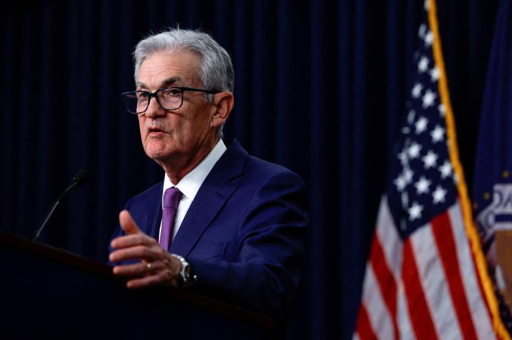 Federal Reserve Chair Jerome Powell speaking during a press conference at the Federal Reserve in Washington DC, USA.