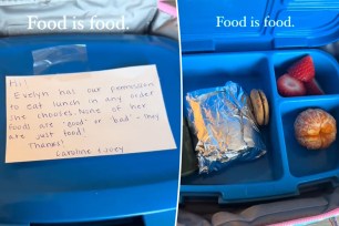 A lunch box with a note and a piece of paper in it.