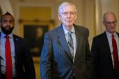 Mitch McConnell, Senate Minority Leader, walking towards office after announcing he will step down from leadership.