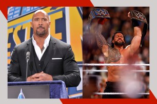 Dwayne "The Rock" Johnson (L) and Roman Reigns are facing off at WrestleMania 40.