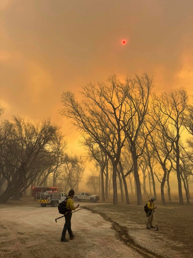 Flower Mound firefighters respond to a fire in the Texas Panhandle, Tuesday, Feb. 27, 2024.