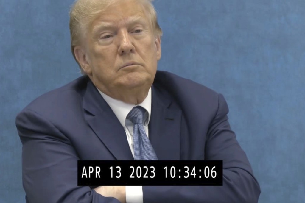 President Donald Trump sits for a deposition on April, 13, 2023, 