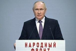 Vladimir Putin speaking at Everything for the Victory forum in Tula on Feb 2, 2024.