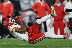 Marquez Valdes-Scantling makes a catch during the Chiefs' AFC Championship win over the Ravens.