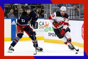 Rangers star Mika Zibanejad (L) and Devils center Nico Hischier will be playing at MetLife Stadium's 2024 NHL Stadium Series.