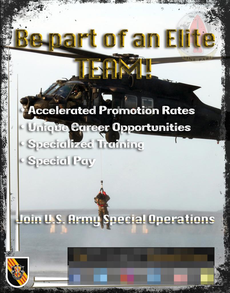 Flyer with helicopter for US Army Special Operations. 