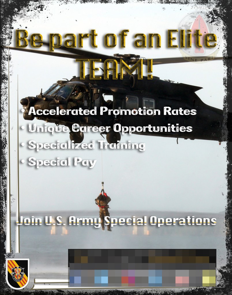 Flyer with helicopter for US Army Special Operations. 