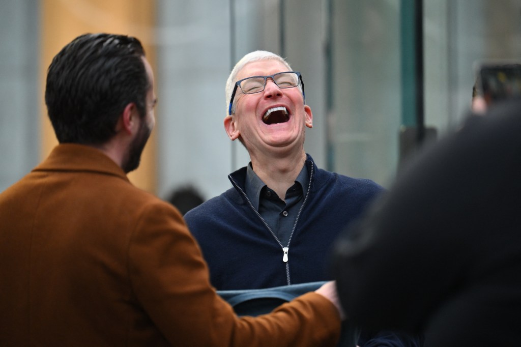 Apple CEO Tim Cook arrives for the release of the Vision Pro headset at the Apple Store in New York City on February 2, 2024.