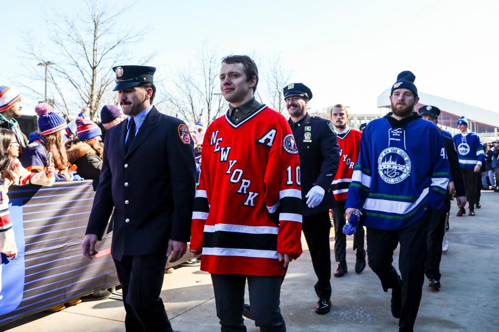 Artemi Panarin arrives for the NHL Stadium Series game on Sunday.