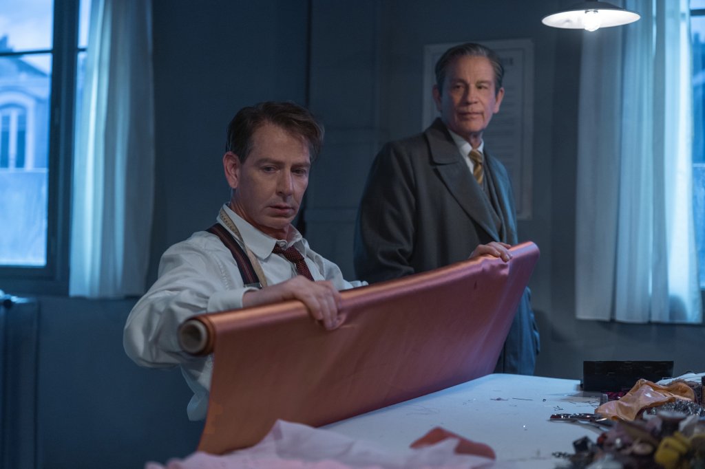 Ben Mendelsohn (left) and John Malkovich as Christian Dior and Lucien Lelonge in "The New Look."