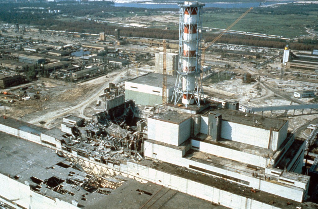 Chernobyl nuclear power plant a few weeks after the 1986 disaster. 